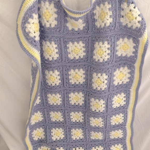 Blanket: Granny Square Blanket- pastel purple/pastel yellow/white- 50”x33” - Picture 11 of 12